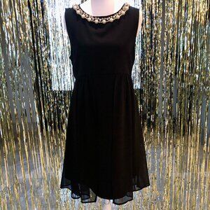 Black Dress Pearl Rhinestone Embellished Neckline Size Small Forever 21 Evening
